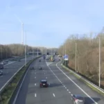 Werken aan wegdek vansnelwegcomplex E40 Aalst.
