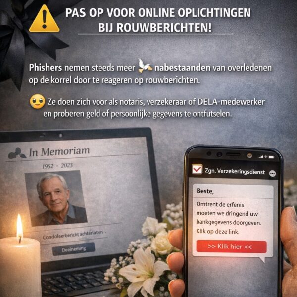 Opgelet voor oplichting via online rouwberichten: phishers viseren nabestaanden in kwetsbare momenten.